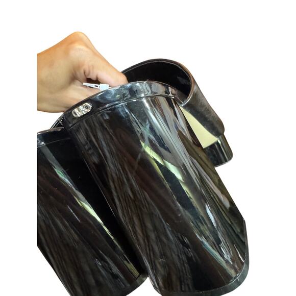 Michael Kors Celeste Mule Heels 9.5 Black Patent Leather Platform Square Toe - Picture 2 of 5